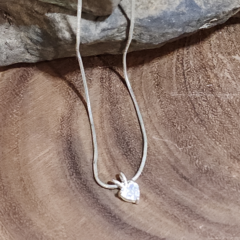 Silver Toned Snake Chain With Heart Pendant Necklace